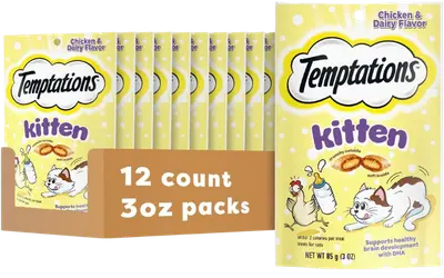 Temptations Chicken and Dairy crunchy and soft kitten treats bag